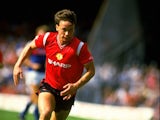 Mike Duxbury of Manchester United in action during a Canon League Division One match against Ipswich Town at Portman Road in Ipswich, England