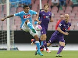 Allan (L) of Napoli competes for the ball with Borja Valero of Fiorentina during the Serie A match between SSC Napoli and ACF Fiorentina at Stadio San Paolo on October 18, 2015 in Naples, Italy.