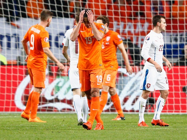 Robin van Persie of the Netherlands (19) reacts during the UEFA EURO 2016 qualifying Group A match between the Netherlands and the Czech Republic at Amsterdam Arena on October 13, 2015