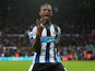 Georginio Wijnaldum of Newcastle United celebrates as he scores their sixth goal and his fourth during the Barclays Premier League match between Newcastle United and Norwich City at St James' Park on October 18, 2015