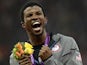 Richard Browne Jnr of the United States celebrates after being presented with silver in the men's 100m T44 at the London Paralympics on September 6, 2012