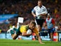Drew Mitchell of Australia scores his teams second try during the 2015 Rugby World Cup Quarter Final match between Australia and Scotland at Twickenham Stadium on October 18, 2015 in London, United Kingdom. 