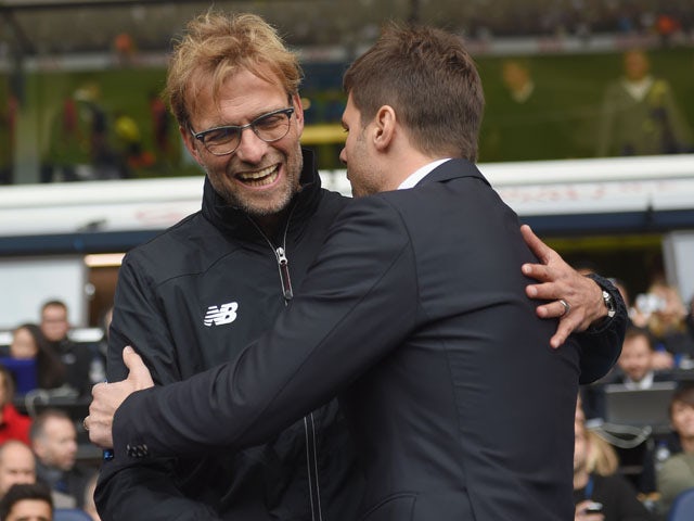 Jurgen Klopp, manager of Liverpool and Mauricio Pochettino Manager of Tottenham Hotspur greet prior to the Barclays Premier League match between Tottenham Hotspur and Liverpool at White Hart Lane on October 17, 2015