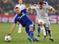 Dynamo Kiev's Ukrainian forward Artem Kravets (R) fights for the ball with Chelsea's English defender John Terry during the UEFA Champions League football match Dynamo Kiev vs Chelsea, on October 20, 2015 at the Olympic stadium in Kiev.