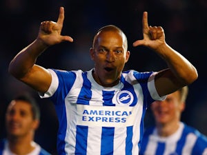 Bobby Zamora of Brighton celebrates after scoring the winner during the Sky Bet Championship match between Brighton & Hove Albion and Bristol City at Amex Stadium on October 20, 2015 in Brighton, England. 