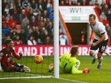 Harry Kane (R) of Tottenham Hotspur celeberates scoring his team's fifth and hat trick goal during the Barclays Premier League match between A.F.C. Bournemouth and Tottenham Hotspur at Vitality Stadium on October 25, 2015 in Bournemouth, England.