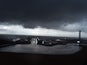 Storm clouds hover over the Circuit of The Americas in Austin, Texas, as a heavy downpour postponed the second practice session ahead of the US Formula One Grand Prix on October 23, 2015