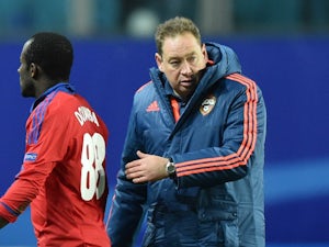 CSKA Moscow's Russian coach Leonid Slutsky reacts after the UEFA Champions League group B football match between PFC CSKA Moscow and FC Manchester United at the Arena Khimki stadium outside Moscow on October 21, 2015.