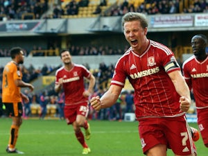 Grant Leadbitter celebrates his goal for Middlesborough during the Sky Bet Championship match between Wolverhampton Wanderers and Middlesborough at Molineux Stadium on October 24, 2015 in Wolverhampton, England.