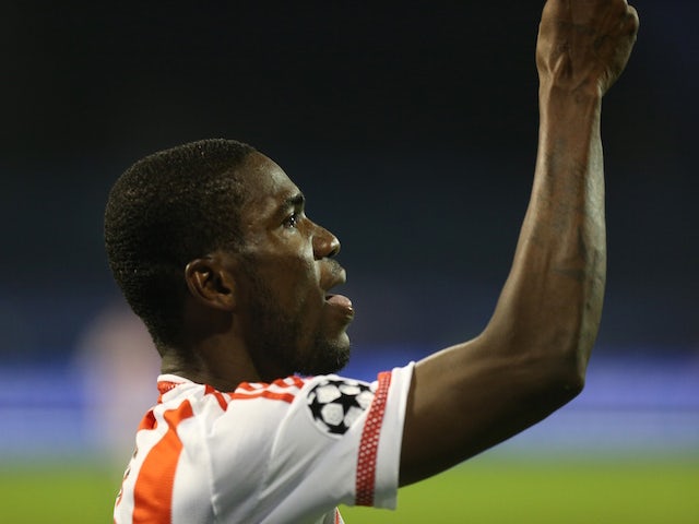 Olympiakos' Nigerian player Ideye Brown celebrates after scoring during the UEFA Champions League football match between Dinamo Zabreb and Olympiakos at the Stadion Maksimir stadium in Zagreb on October 20, 2015. 