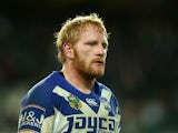 Bulldogs captain James Graham looks dejected after losing the First NRL Semi Final match between the Sydney Roosters and the Canterbury Bulldogs at Allianz Stadium on September 18, 2015 in Sydney, Australia.