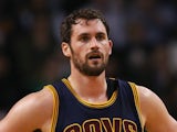 Kevin Love #0 of the Cleveland Cavaliers looks on during the first quarter against the Boston Celtics in the first round of the 2015 NBA Playoffs at TD Garden on April 23, 2015 in Boston, Massachusetts.