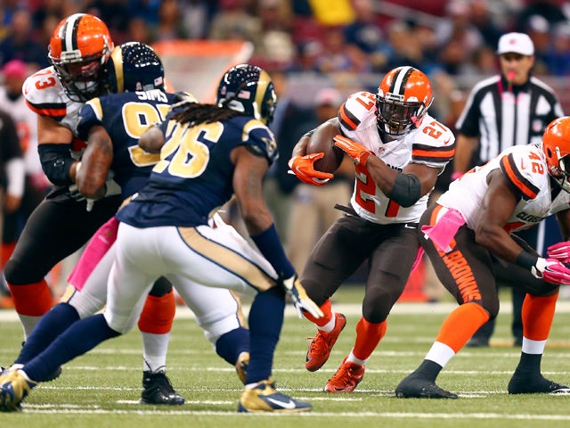 Robert Turbin #27 of the Cleveland Brown rushes against the St. Louis Rams in the third quarter at the Edward Jones Dome on October 25, 2015 