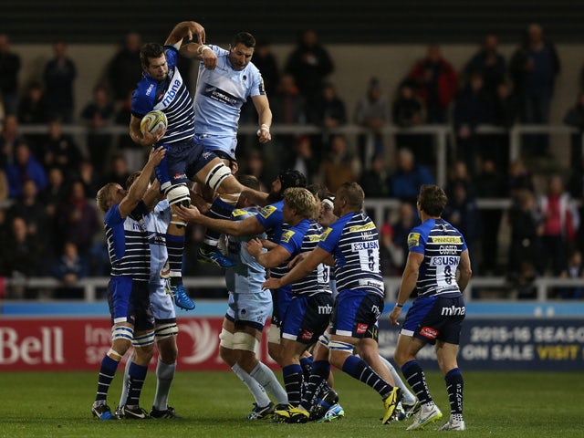 Josh Beaumont of Sale Sharks wins the ball in the line out during the Aviva Premiership match between Sale Sharks and Worcester Warriors at the AJ Bell Stadium on October 23, 2015