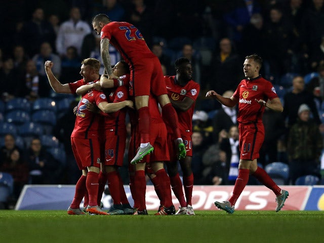 Blackburn Rovers players celebrate after Craig Conway scored during the Sky Bet Championship match between Leeds United and Blackburn Rovers on October 29, 2015