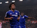 Chelsea's French striker Loic Remy celebrates scoring his team's first goal during the English League Cup fourth round football match between Stoke City and Chelsea at the Britannia Stadium in Stoke-on-Trent, central England on October 27, 2015. 