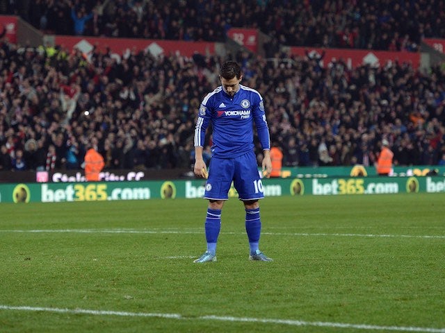 Eden Hazard hangs his head after missing a penalty to see Chelsea crash out of the League Cup to Stoke City on October 27, 2015