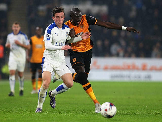 Mo Diame of Hull City (R) challenged by Benjamin Chilwell (L) of Leicester City during the Capital One Cup Fourth Round match between Hull City and Leicester City at KC Stadium on October 27, 2015 in Hull, England. 