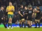 Australia's full-back Israel Folau (2nd L) is pictured after his team lost 17-34 during the final match of the 2015 Rugby World Cup between New Zealand and Australia at Twickenham stadium, south west London, on October 31, 2015. 