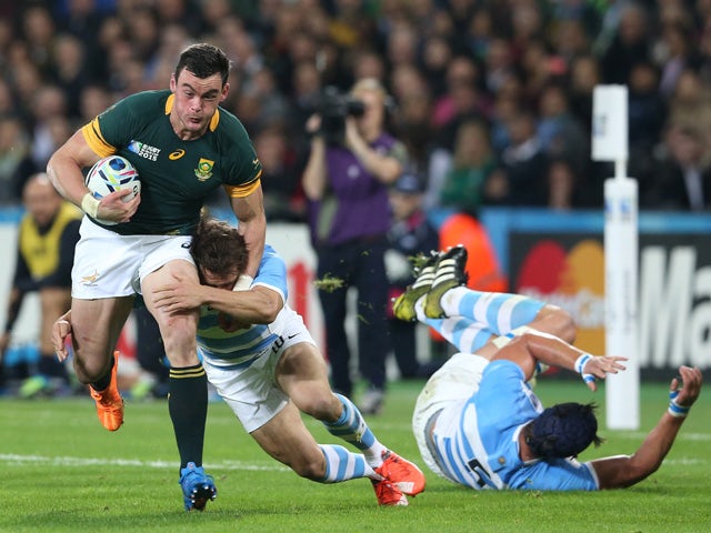 Jesse Kriel of South Africa attempts to break through during the 2015 Rugby World Cup Bronze Final match between South Africa and Argentina at the Olympic Stadium on October 30, 2015