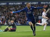 Jamie Vardy of Leicester City celebrates scoring his team's third goal during the Barclays Premier League match between West Bromwich Albion and Leicester City at The Hawthorns on October 31, 2015