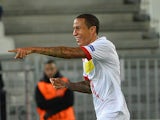 Sion's defender Leo Lacroix celebrates after Lacroix scored during the UEFA Europa League Group B football match Bordeaux vs Sion on October 22, 2015