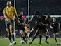 New Zealand's centre Ma'a Nonu (C) celebrates with New Zealand's lock Sam Whitelock (2L) and New Zealand's wing Julian Savea (R) after scoring his team's second try during the final match of the 2015 Rugby World Cup between New Zealand and Australia at Tw