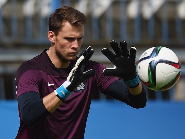 England Under-21 goalkeeper Marcus Bettinelli during a training session on June 20, 2015