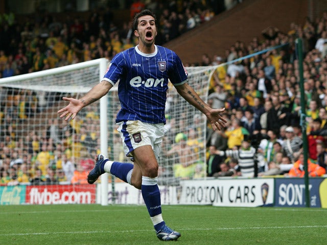 Pablo Counago of Ipswich celebrates scoring their second goal during the Coca-Cola Championship match between Norwich City and Ipswich Town at Carrow Road on 4 November, 2007