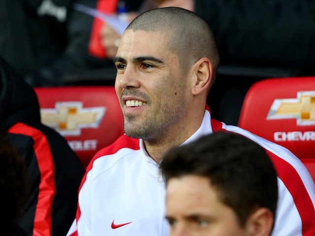 Victor Valdes in the Manchester United dugout on January 11, 2015