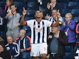 Salomon Rondon of West Bromwich Albion celebrates scoring his team's first goal during the Barclays Premier League match between West Bromwich Albion and Leicester City at The Hawthorns on October 31, 2015