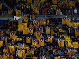 FC Barcelona supporters hold Pro-Independence Catalan flags during the UEFA Champions League Group E match between FC Barcelona and FC BATE Borisov at the Camp Nou on November 4, 2015