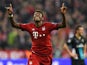 Bayern Munich's Austrian defender David Alaba celebrates after scoring the third goal during the UEFA Champions League Group F second-leg football match between FC Bayern Munich and Arsenal FC in Munich, southern Germany, on November 4, 2015