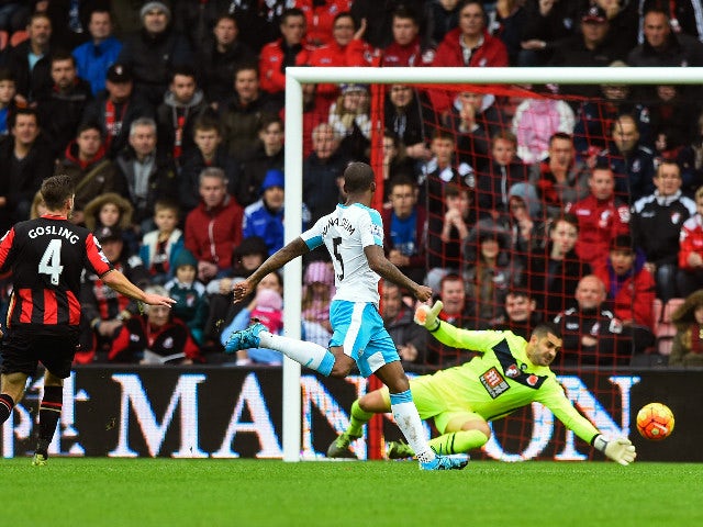 Ayoze Perez (out of shot) of Newcastle United scores his team's first goal during the Barclays Premier League match between A.F.C. Bournemouth and Newcastle United at Vitality Stadium on November 7, 2015 in Bournemouth, England. 