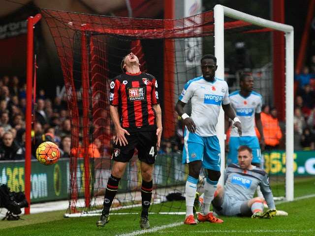 Dan Gosling of Bournemouth reacts during the Barclays Premier League match between A.F.C. Bournemouth and Newcastle United at Vitality Stadium on November 7, 2015 in Bournemouth, England. 