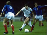 Chris Waddle of England in action during the European Championship qualifying match against Yugoslavia at Wembley Stadium in London. England won the match 2-0. 
