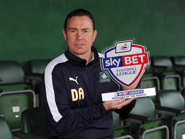 Plymouth Argyle manager Derek Adams with October's League Two Manager of the Month award