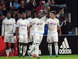 Marseille's French midfielder Georges-Kevin Nkoudou (2nd R) celebrates after scoring a goal during the UEFA Europa League football match between Marseille and Braga on November 5, 2015 at the Velodrome stadium in Marseille, southern France. 