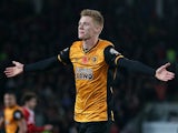 Sam Clucas of Hull City celebrates scoring his side's second goal during the Sky Bet Championship match between Hull City and Middlesbrough at the KC Stadium on November 7, 2015 in Hull, England.