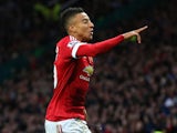 Jesse Lingard of Manchester United celebrates scoring his team's first goal during the Barclays Premier League match between Manchester United and West Bromwich Albion at Old Trafford on November 7, 2015 in Manchester, England. 