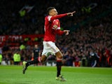 Jesse Lingard of Manchester United celebrates scoring his team's first goal during the Barclays Premier League match between Manchester United and West Bromwich Albion at Old Trafford on November 7, 2015 in Manchester, England.