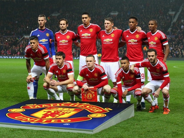 The Manchester United team pose for a group photo prior to the UEFA Champions League Group B match between Manchester United FC and PFC CSKA Moskva at Old Trafford on November 3, 2015