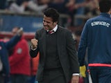 Olympiacos' Portuguese coach Marco Silva celebrates after winning the UEFA Champions League football match between Olympiacos and Dinamo Zagreb at the Georgios Karaiskakis stadium in Athens on November 4, 2015