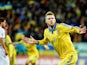 Andriy Yarmolenko from Ukraine celebrates after scoring the first goal during the UEFA EURO 2016 Play-off for Final Tournament, First leg between Ukraine and Slovenia at Lviv Arena on November 14, 2015 in Lviv, Ukraine.