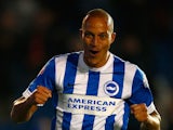 Bobby Zamora of Brighton celebrates after scoring during the Sky Bet Championship match between Brighton & Hove Albion and Bristol City at Amex Stadium on October 20, 2015