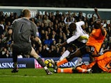 Jermain Defoe of Tottenham Hotspur scores his fourth goal during the Barclays Premier League match between Tottenham Hotspur and Wigan Athletic at White Hart Lane on November 22, 2009