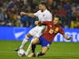 England's defender Kyle Walker (L) vies with Spain's midfielder Cesc Fabregas during the friendly football match Spain vs England at the Jose Rico Perez stadium in Alicante on November 13, 2015.