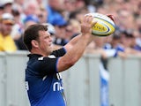 Lee Mears, the Bath hooker prepares to throw the ball during the Aviva Premiership match between Bath and London Wasps at the Recreation Ground on September 8, 2012