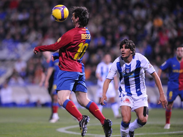 Barcelona's Lionel Andres Messi during their Spanish league football match at the Nuevo Colombino's stadium in Huelva, on November 16, 2008.