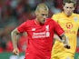 Martin Skrtel of Liverpool FC passes the ball during the international friendly match between Adelaide United and Liverpool FC at Adelaide Oval on July 20, 2015